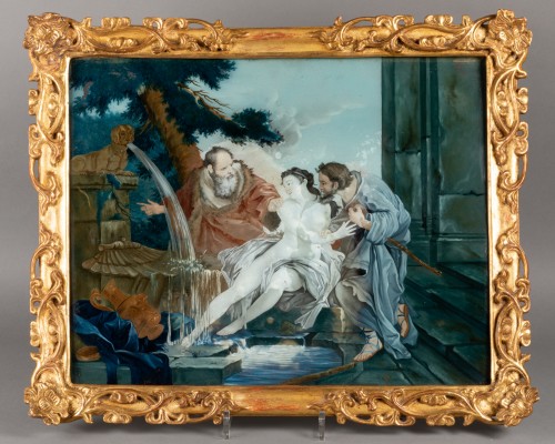 Paire de fixés sous verre milieu du XVIIIe siècle - Tableaux et dessins Style Louis XV