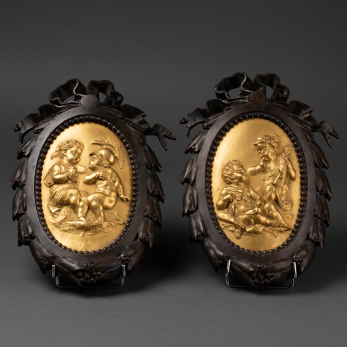 Antiquités - Bronze medallions pair Louis XVI period late 18th century
