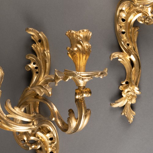 Paire d'appliques époque Louis XV milieu XVIIIe siècle - Luminaires Style Louis XV