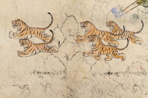 Tableaux et dessins  - Dessin aquarelle de Maharao Ram Singh de Kota et de ses fils Huntin