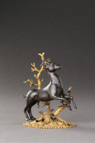 A Small Bronze Group of a Prancing Stag  - Decorative Objects Style 
