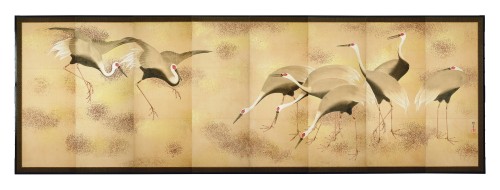 A Massive Eight Fold ‘Byobu’ Screen with Nine ‘Manchurian’ Cranes 