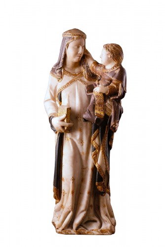 Vierge à l'Enfant, groupe en marbre polychrome et dorure Vers 1330 - 1340