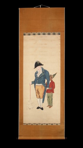 Antiquités - Peinture sur rouleau représentant l'Européen, Japon début du 19e siècle