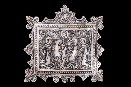 XVIIe siècle - Plaque de dévotion en placage de nacre 