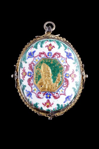 18th century - A Rare Berlin Silver Gilt Mounted Rock Crystal and Enamel Pendant