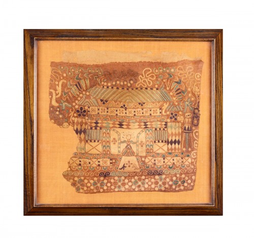 A Very Rare Textile with a Scene of a Woman Opening a Door 