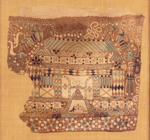 A Very Rare Textile with a Scene of a Woman Opening a Door  - Asian Works of Art Style 