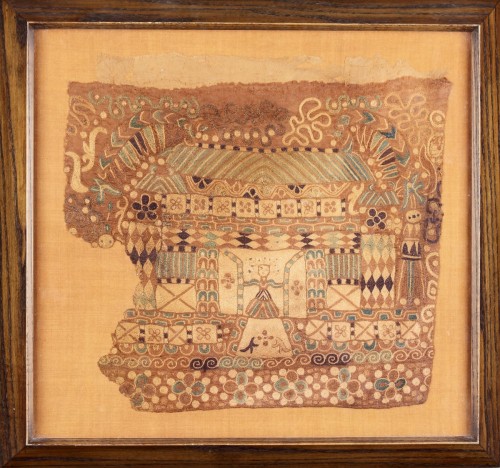 A Very Rare Textile with a Scene of a Woman Opening a Door  - 