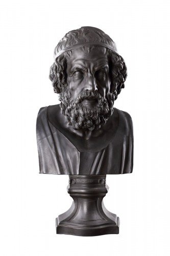 A Fine Large Wedgwood Black Basalt Library Bust of the Ancient Greek Epic P