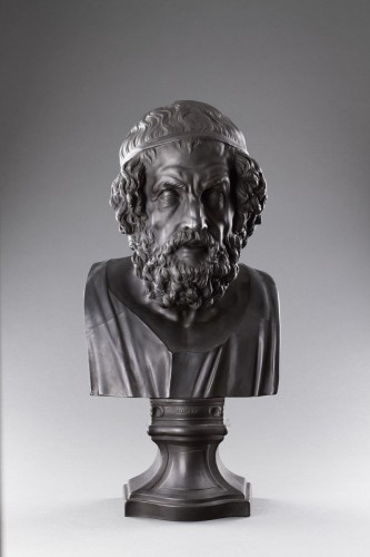 XIXe siècle - Grand buste en basalte noir de Wedgwood représentant Homère