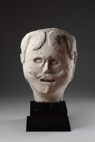 A Large European Carved Limestone Celtic Votive Head of a Male - Sculpture Style 