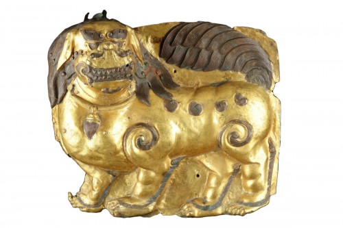 Panneau tibétain en cuivre repoussé