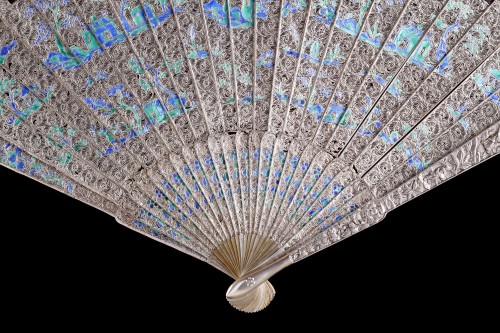 Chinese Export Enamelled Silver Gilt Fan - 