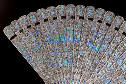  - Chinese Export Enamelled Silver Gilt Fan