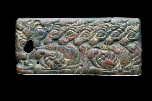 Asian Works of Art  - Ancient Chinese Gilt Bronze Rectangular Plaque