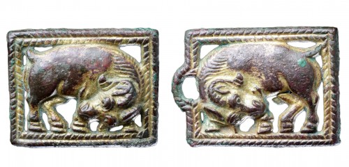 Chinese Gilded Bronze Open Work Mirroring Belt Plaques