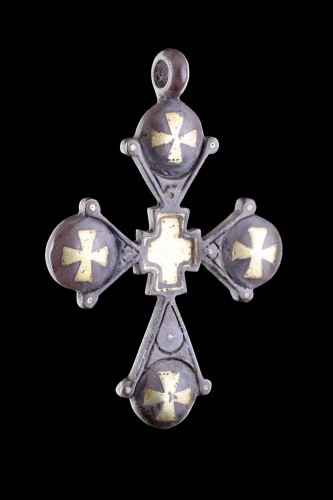 Religious Antiques  - Byzantine Silver and Gold Inlaid Pendant Cross