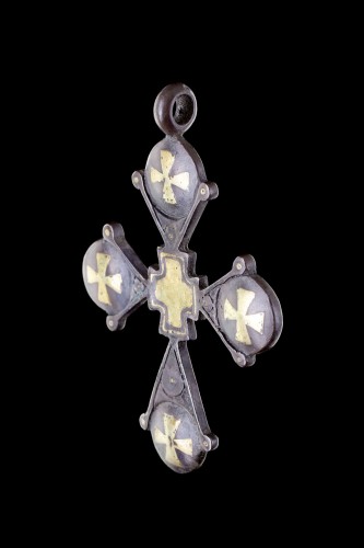 Byzantine Silver and Gold Inlaid Pendant Cross - 