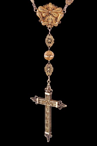 Spanish Gold Filigree and Coral Bead Rosary  - 