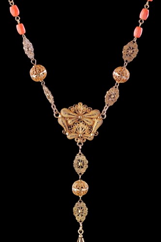  - Spanish Gold Filigree and Coral Bead Rosary 