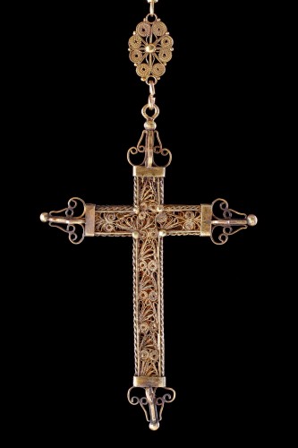 Antiquités - Spanish Gold Filigree and Coral Bead Rosary 