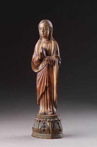Indo-Portuguese Goa Carved Ivory Devotional Statuette of the Virgin Mary  - 