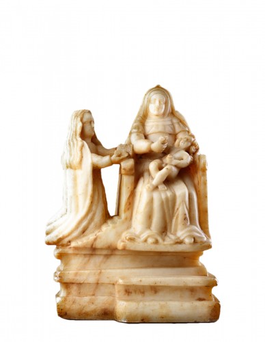 Sicilian Trapani Baroque Carved Alabaster Group Depicting Saint Anne