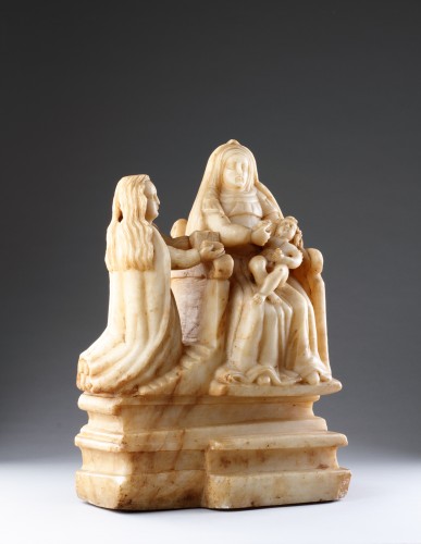 Sicilian Trapani Baroque Carved Alabaster Group Depicting Saint Anne - 