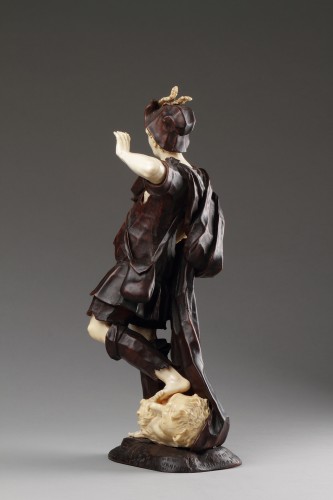Baroque Walnut and Ivory Figure of David with the Head of Goliath  - 