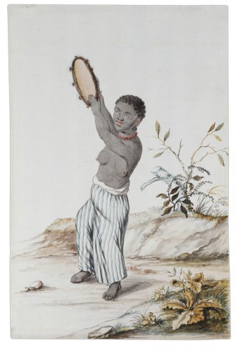 Aquarelle hollandaise sur papier représentant une esclave d'une plantation du Suriname