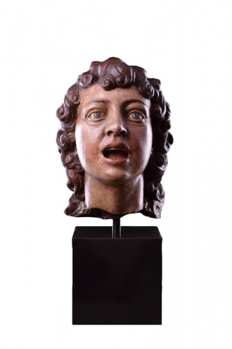 Italian Terracotta Sculpted Head of a Singing Angel