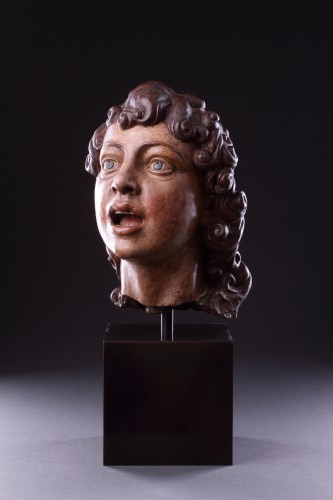 Italian Terracotta Sculpted Head of a Singing Angel - Sculpture Style Renaissance
