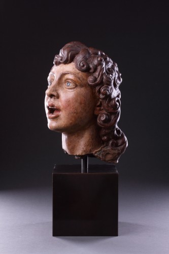 Sculpture  - Italian Terracotta Sculpted Head of a Singing Angel