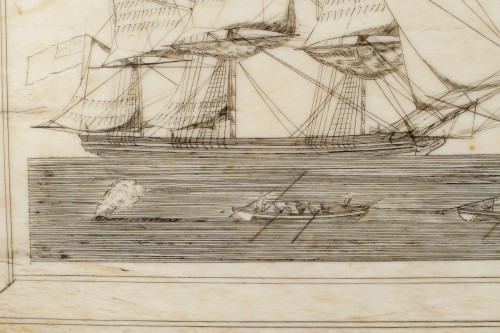 A Rare and Large Sailor’s Scrimshaw Pan-Bone Plaque  - 