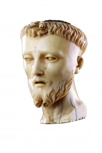 Religious Antiques  - A Fine Hispano-Philippine Carved Ivory Head of ‘Saint Francis of Assisi’