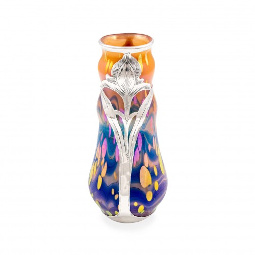 Vase with silver overlay Cytisus Neuroth decoration Loetz ca. 1902