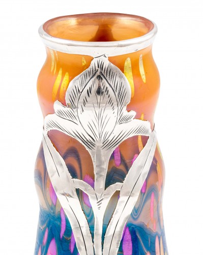 Vase with silver overlay Cytisus Neuroth decoration Loetz ca. 1902 - Glass & Crystal Style Art nouveau