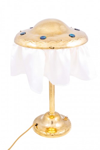 Lampe de table avec verre Loetz école Josef Hoffmann vers 1907 - Art nouveau
