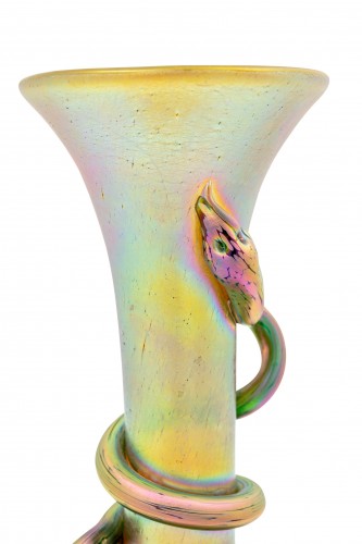 Glass & Crystal  - Loetz Vase Silberiris with snake decoration ca. 1903
