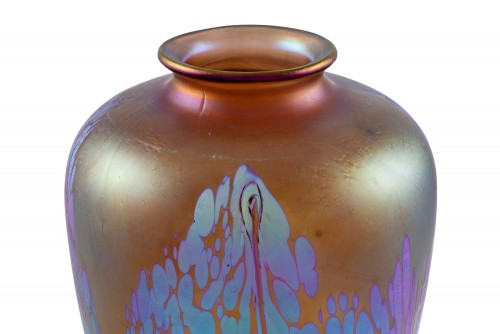 Large Loetz Vase with Medici Maron decoration ca. 1902 - Glass & Crystal Style Art nouveau