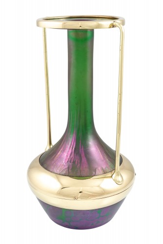 XXe siècle - Vase avec monture en métal Alfred Roller Loetz décor PG 1/473 vers 1901