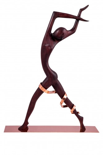 Dancer with a ribbon Werkstatte Hagenauer wood copper ca 1935 marked - 