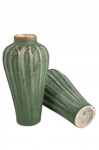 Céramiques, Porcelaines  - Paire de vases - Paul Dachsel Amphora vers 1906 porcelaine ivoire céramique marquée