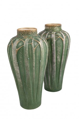 Antiquités - Paire de vases - Paul Dachsel Amphora vers 1906 porcelaine ivoire céramique marquée