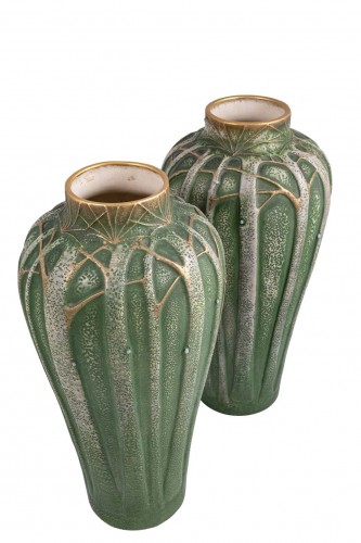 Antiquités - Paire de vases - Paul Dachsel Amphora vers 1906 porcelaine ivoire céramique marquée
