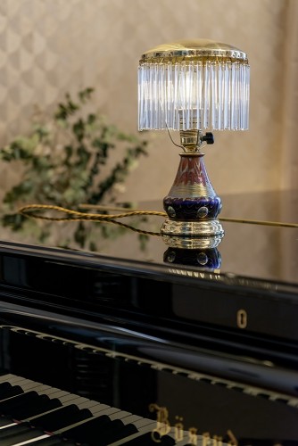Lampe de table Loetz avec tiges de verre PG 358 décoration ca. 1901 - Luminaires Style Art nouveau