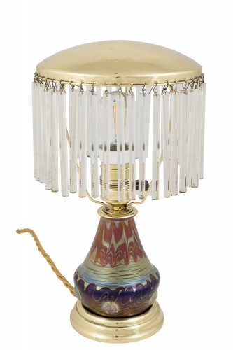 Antiquités - Lampe de table Loetz avec tiges de verre PG 358 décoration ca. 1901
