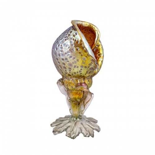 Loetz Conch Shell Vase Diaspora decoration ca 1902 Art Nouveau Glass