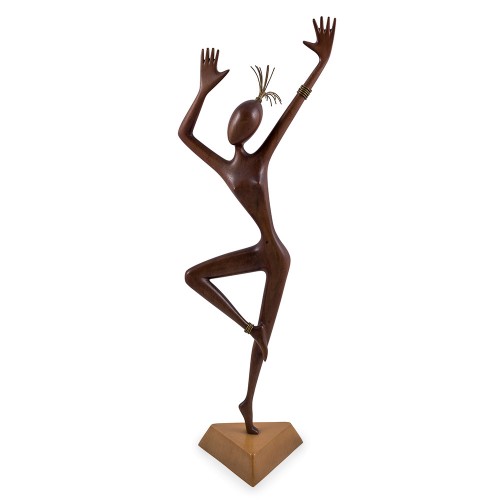 Danseuse Hagenauer Autriche Bois sculpté Laiton circa 1950